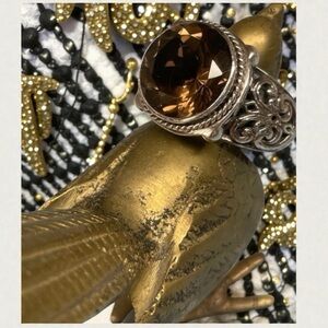 Samuel L. Benham Balinaise Sterling & Smoky Quartz Gemstone Ring    size 5   NWT